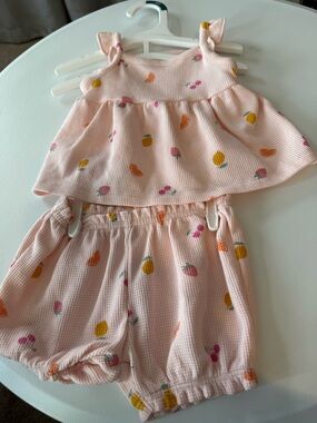 Peach Waffle Knit Two-Piece Baby Set with Fruit Print